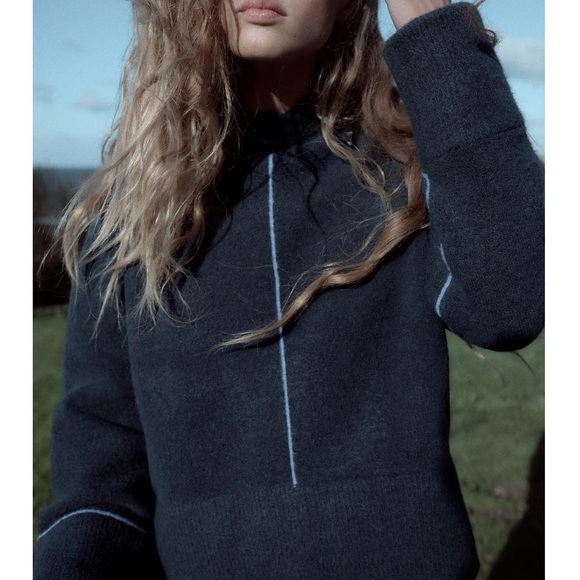 NWT Zara Blue knit super soft sweater with piping S - Picture 3 of 6